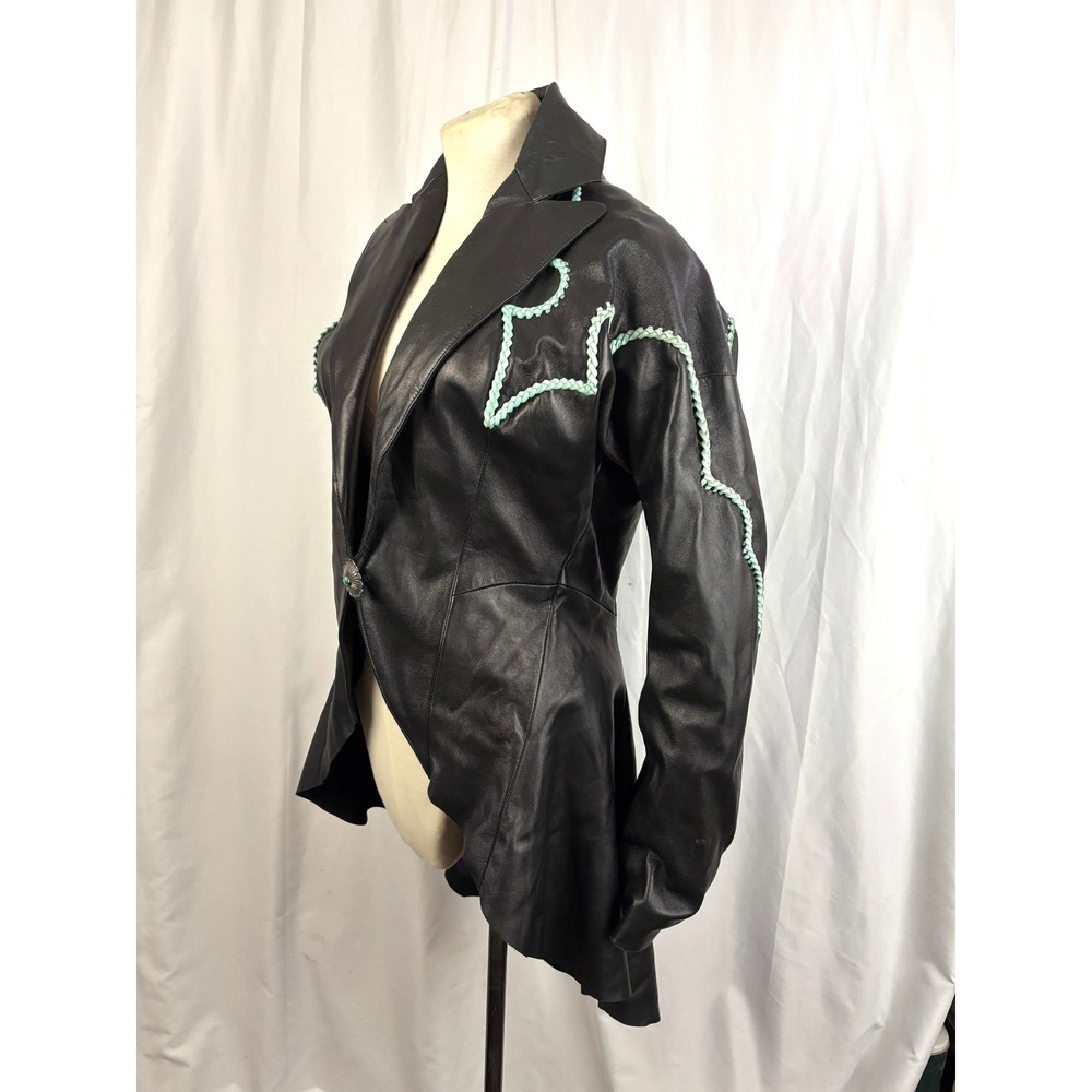 Michelle Julene Black Leather Jacket Western Concho Sterling Whipstitch Fitted S - Picture 13 of 16